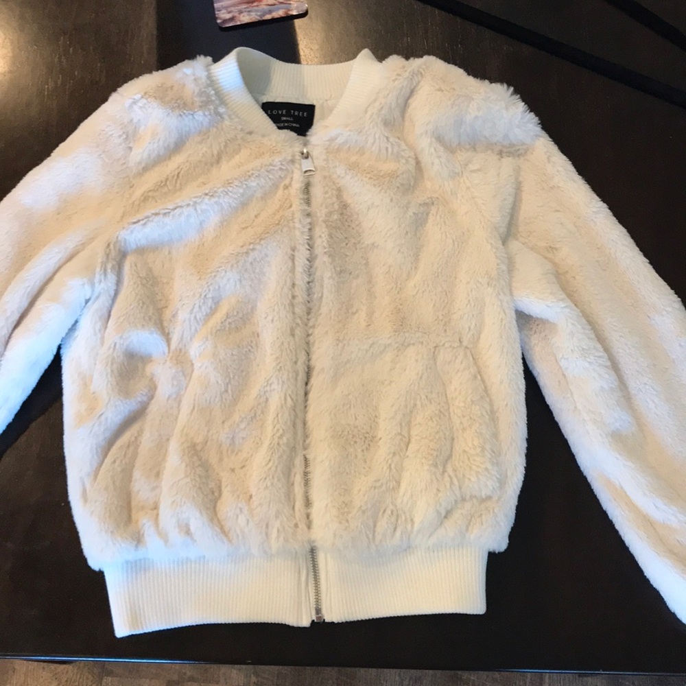 Faux fur ivory bomber jacket